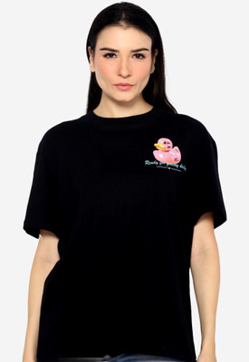 ECOTONIQUE Graphic Print Women Crew Neck Black T-Shirt