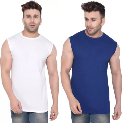 Moordale Fab Solid Men Round Neck White, Dark Blue T-Shirt