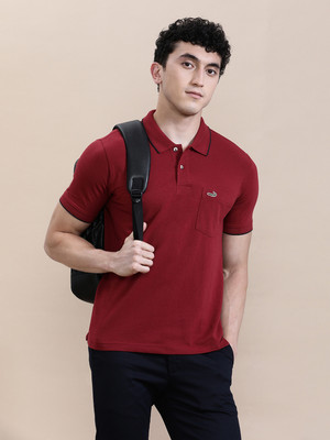 CROCODILE Solid Men Polo Neck Maroon T-Shirt