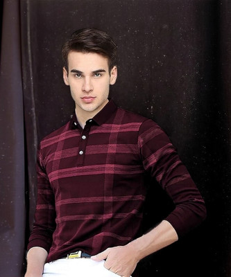 Autna Checkered Men Polo Neck Maroon T-Shirt