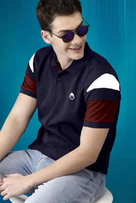 FABTEE Self Design Men Polo Neck Dark Green, White, Yellow T-Shirt