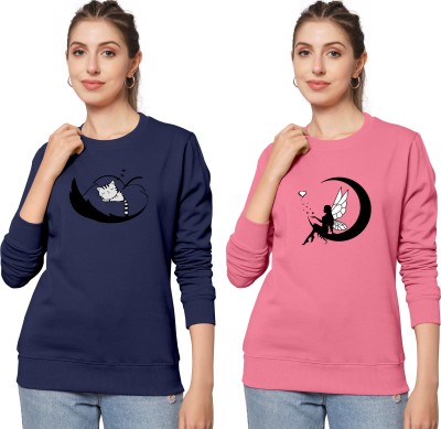 ZentWorld Printed Women Round Neck Navy Blue, Pink T-Shirt