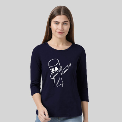 Nilan Tees Wear Printed Women Round Neck Navy Blue T-Shirt