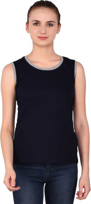 Lawful Casual Solid Women Round Neck Dark Blue T-Shirt