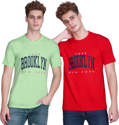 Zeffit Printed Men Round Neck Red, Green T-Shirt