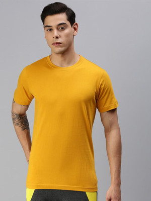 OrrganicChics Solid Men Round Neck Yellow T-Shirt