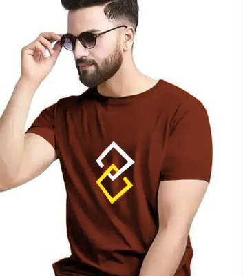 Ailica Printed Men Round Neck Brown T-Shirt
