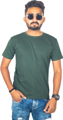 MIT Bharat Solid Men Round Neck Dark Green T-Shirt