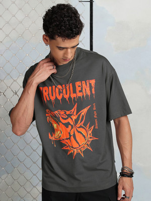 HIGHLANDER Printed Men Round Neck Grey T-Shirt