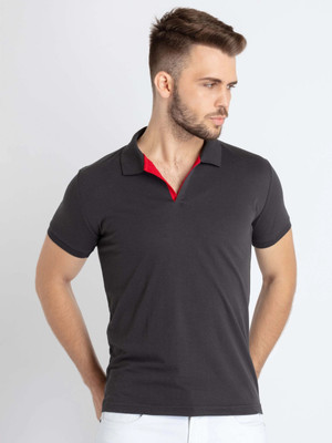 Status Quo Solid Men Polo Neck Black T-Shirt