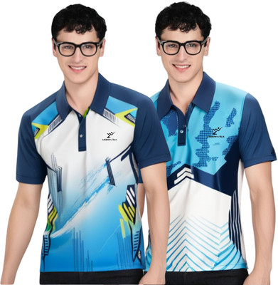 lookswala Printed Men Polo Neck Multicolor T-Shirt