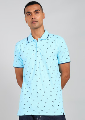 KILLER Printed Men Polo Neck Light Blue T-Shirt