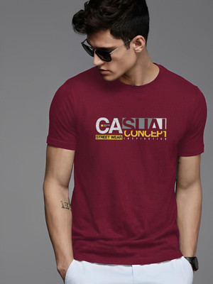Reya Printed Men Round Neck Maroon T-Shirt