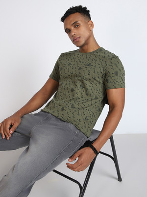 LEE Printed Men Round Neck Green T-Shirt