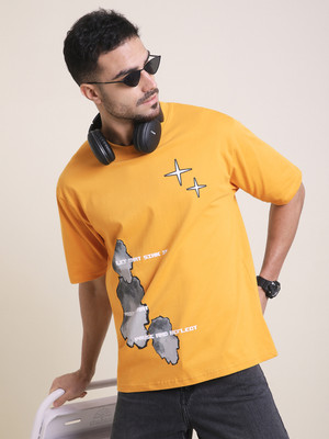 DIFFERENCE OF OPINION Printed Men Round Neck Yellow T-Shirt