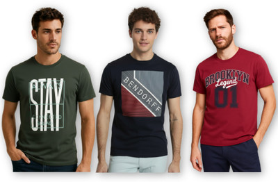 SQUAD CLOTHING Printed Men Round Neck Multicolor T-Shirt