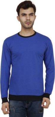 Diwazzo Solid Men Round Neck Blue T-Shirt