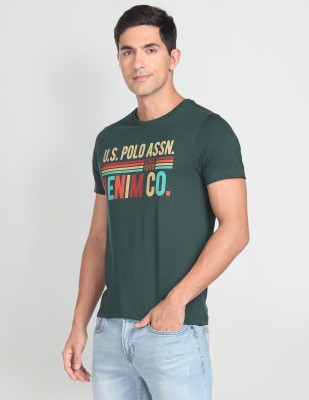 U.S. Polo Assn. Denim Co. Typography Men Round Neck Green T-Shirt
