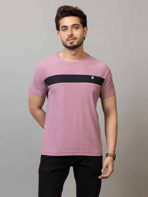 M TEX Solid Men Polo Neck Pink T-Shirt