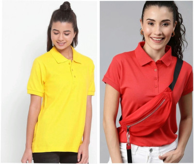 globalitalianlook Solid Women Polo Neck Multicolor T-Shirt