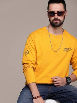 Roadster Printed Men Round Neck Yellow T-Shirt