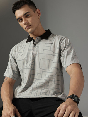 FCUK Printed Men Polo Neck Grey T-Shirt