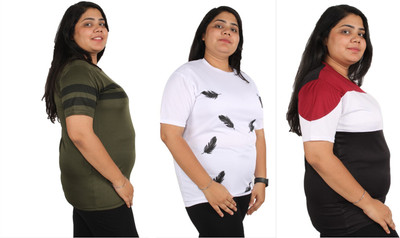 Oishee Printed Women Round Neck Multicolor T-Shirt