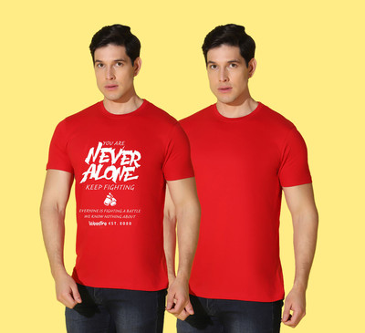 WOOSTRO Printed Men Round Neck Red T-Shirt