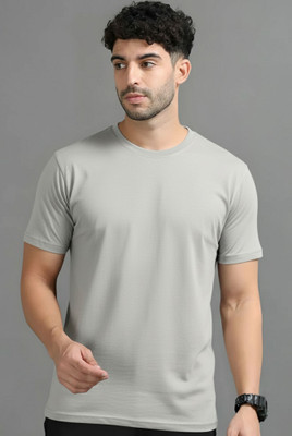 Adorbs Solid Men Round Neck Grey T-Shirt