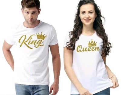 Jaishree Creation Printed Couple Round Neck White T-Shirt