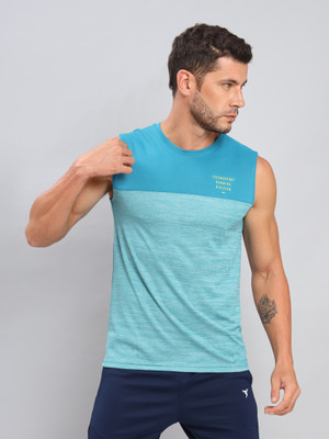 TECHNOSPORT Color Block Men Round Neck Blue T-Shirt