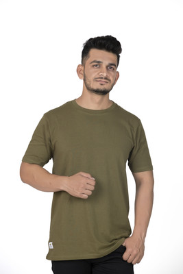 Lynx Solid Men Crew Neck Dark Green T-Shirt