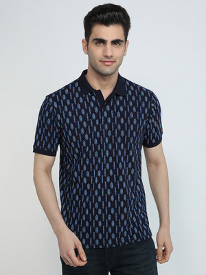 PARK AVENUE Printed Men Polo Neck Dark Blue T-Shirt