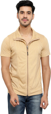 Tresna Trending Solid Men Polo Neck Beige T-Shirt