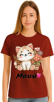 DGC Printed Women Round Neck Maroon T-Shirt