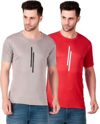 PUREHYPE Striped Men Round Neck Grey, Red T-Shirt