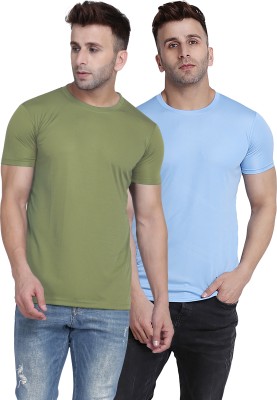 TQH Solid Men Round Neck Light Green, Light Blue T-Shirt