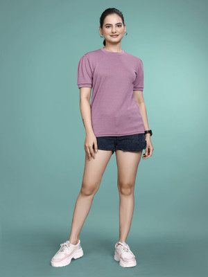 JK Creation Party Solid Women Purple Top