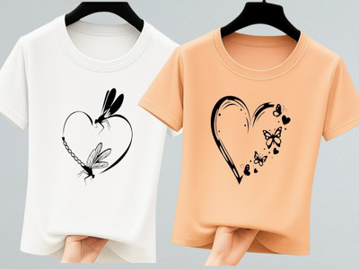 LAVENIR Graphic Print Women Round Neck White, Pink T-Shirt