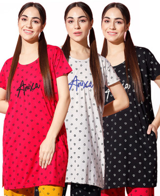 ANIXA Printed, Typography Women Round Neck Multicolor T-Shirt