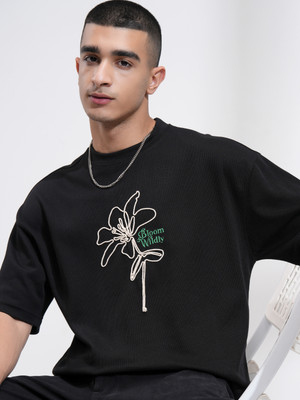HIGHLANDER Printed Men Round Neck Black T-Shirt