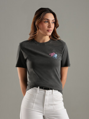 TOMMY HILFIGER Printed Women Crew Neck Black T-Shirt