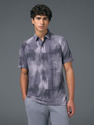 TECHNOSPORT Printed Men Polo Neck Purple T-Shirt