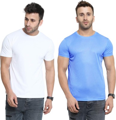 Think Tech Solid Men Round Neck White, Blue T-Shirt