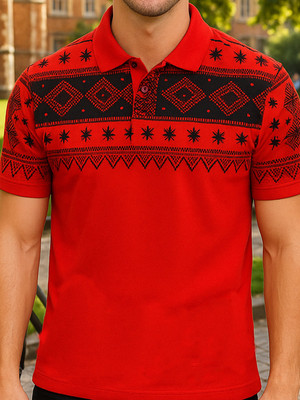 SINDHIGARMENT Printed Men Polo Neck Orange T-Shirt