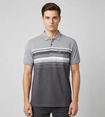 FA21 CLOTHING Striped Men Polo Neck Grey T-Shirt