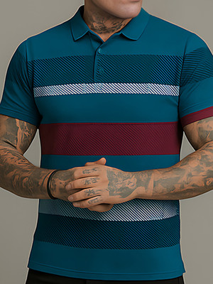 SINDHIGARMENT Printed Men Polo Neck Dark Blue T-Shirt