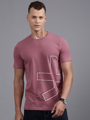 WROGN Printed Men Round Neck Pink T-Shirt