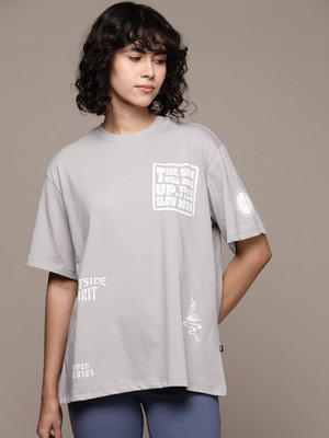 Roadster Printed Women Round Neck Grey T-Shirt