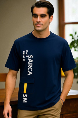 Autna Printed Men Round Neck Navy Blue T-Shirt